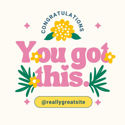 Cute You Got This Happy Congratulations Circle Sticker Canva template, pink and yellow