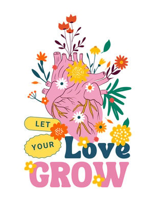 Floral Heart Love Quote Pop Culture T-Shirt Canva template, pink and yellow