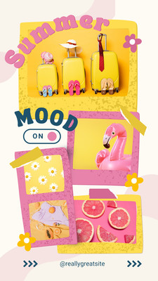 Playful Animated Photo Collage Summer Instagram Story Canva template, pink and yellow
