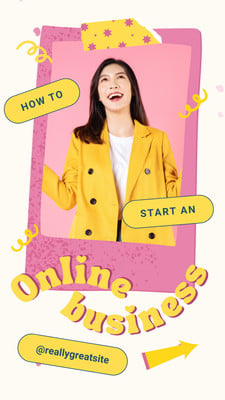 Playful Animated Woman Photo Online Business Instagram Reel Cover Canva template, pink and yellow