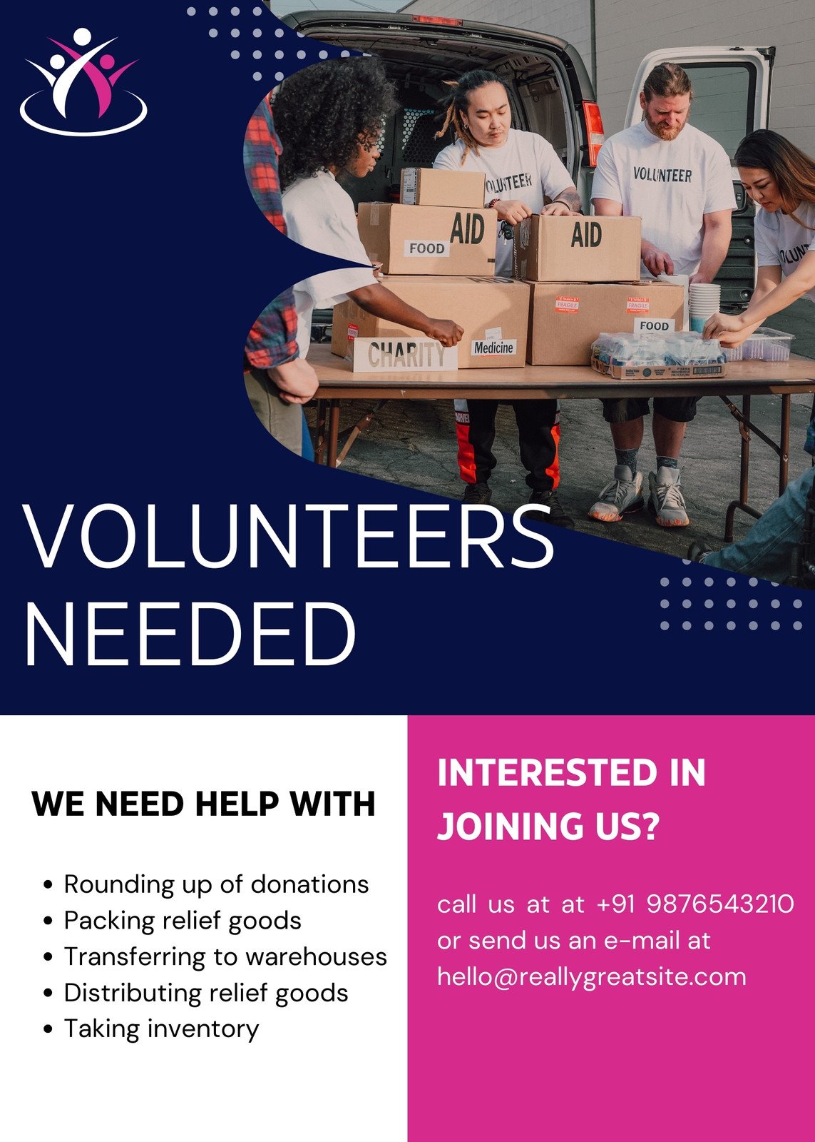 Dark Blue and Pink NGO Volunteer Poster