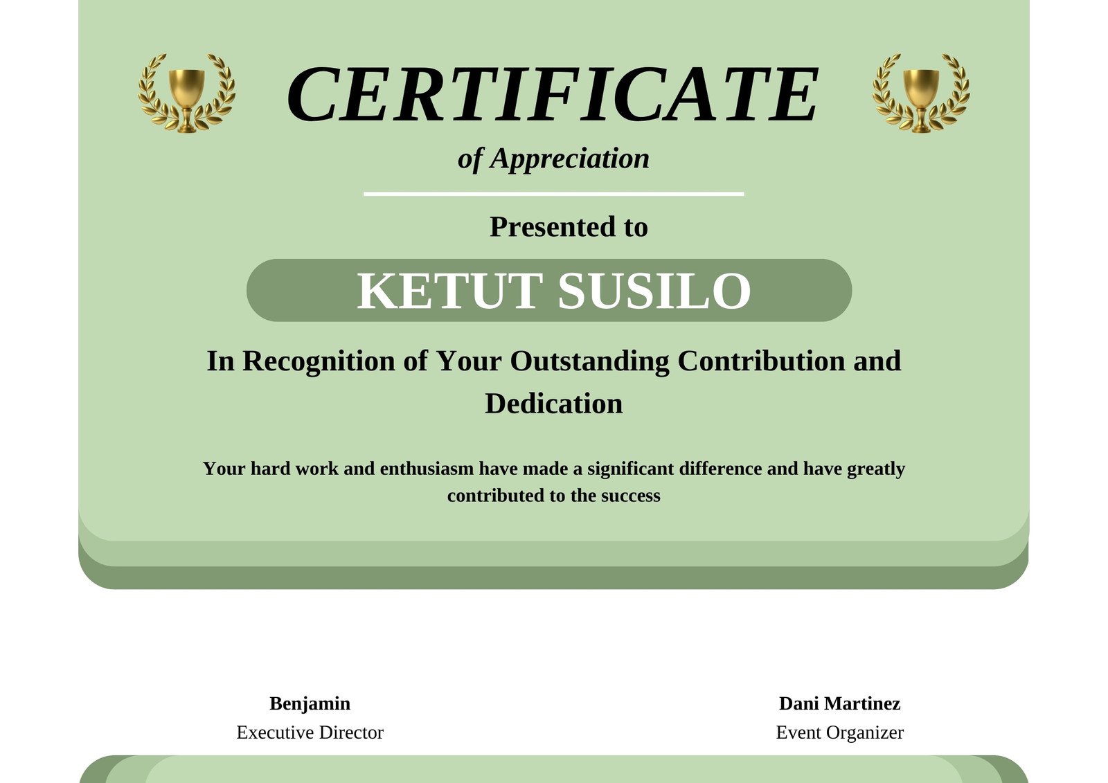 Green Simple Volunteer Appreciation Certificate