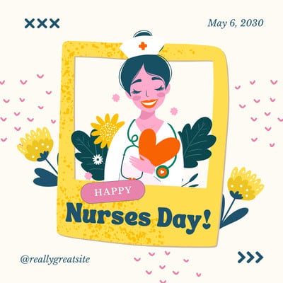 Playful Illustrated Happy Nurses Day Instagram Post Canva template, yellow and pink