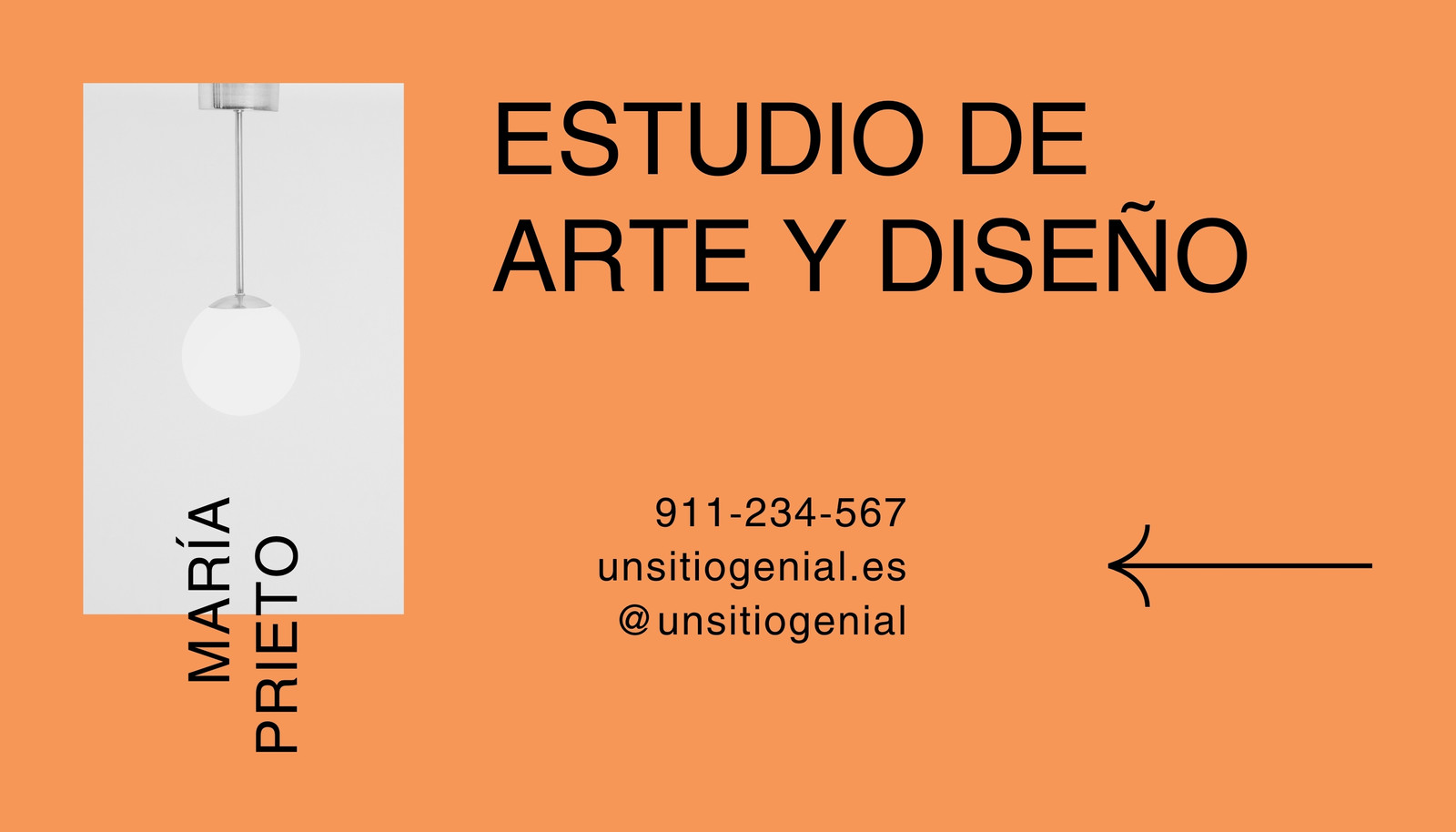 Tarjeta De Visita Estudio De Arte y Diseño Minimalista Tipográfico Naranja y Negro