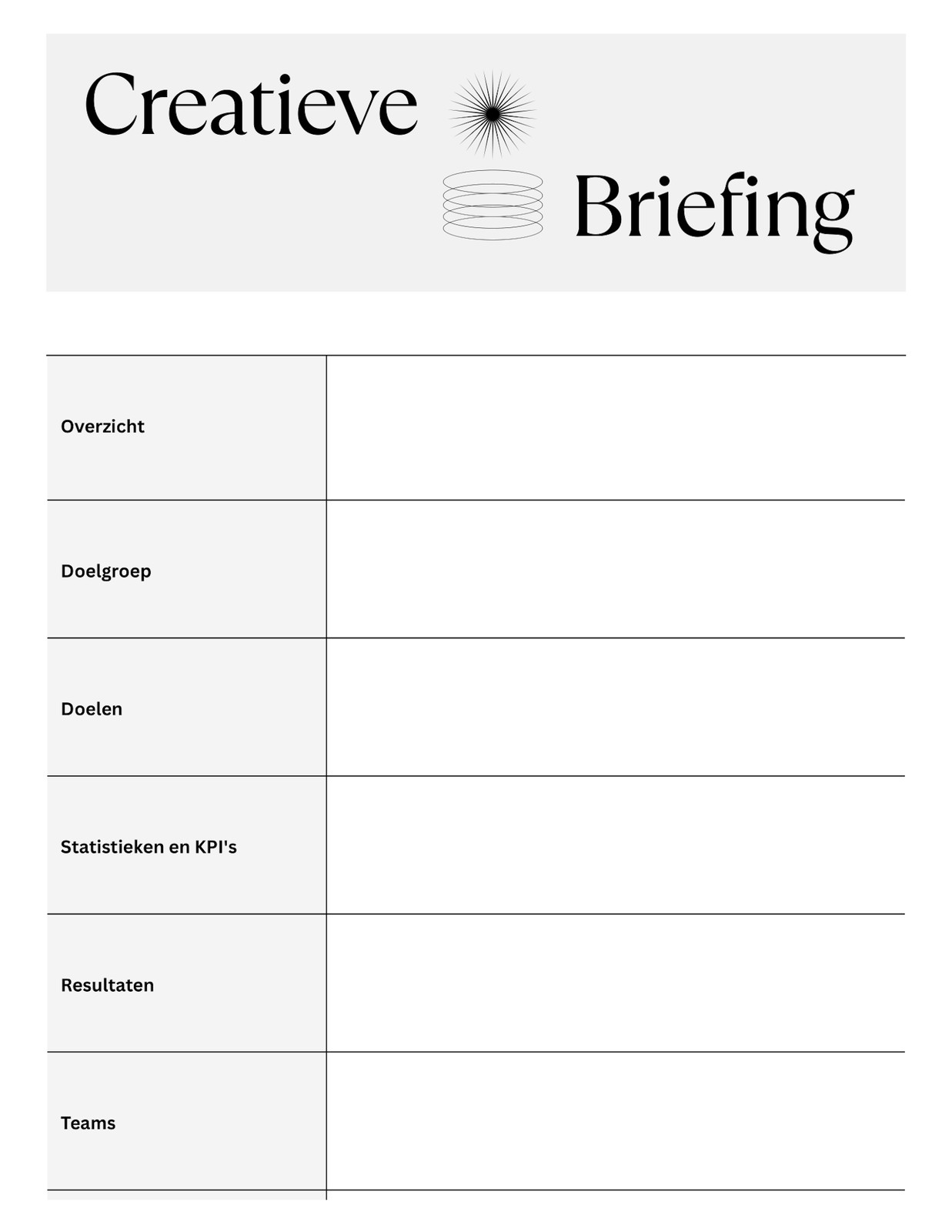 Zwart Wit en Grijs Redactionele Stijl Creatieve Briefing Doc