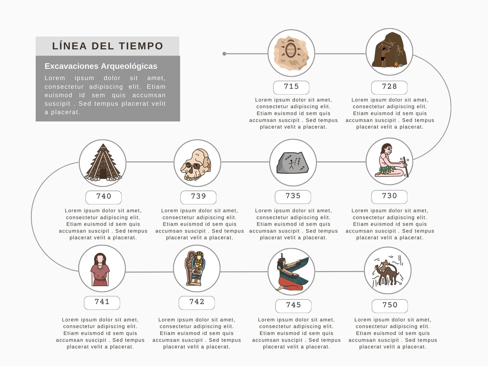 Grafico línea del tiempo de historia ilustrativa creativa gris