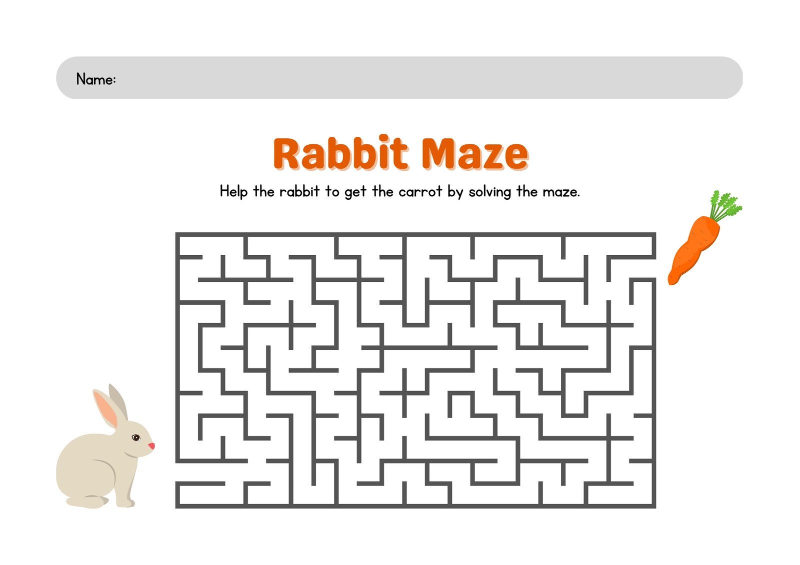 Gray and Orange Fun Rabbit Maze Worksheet