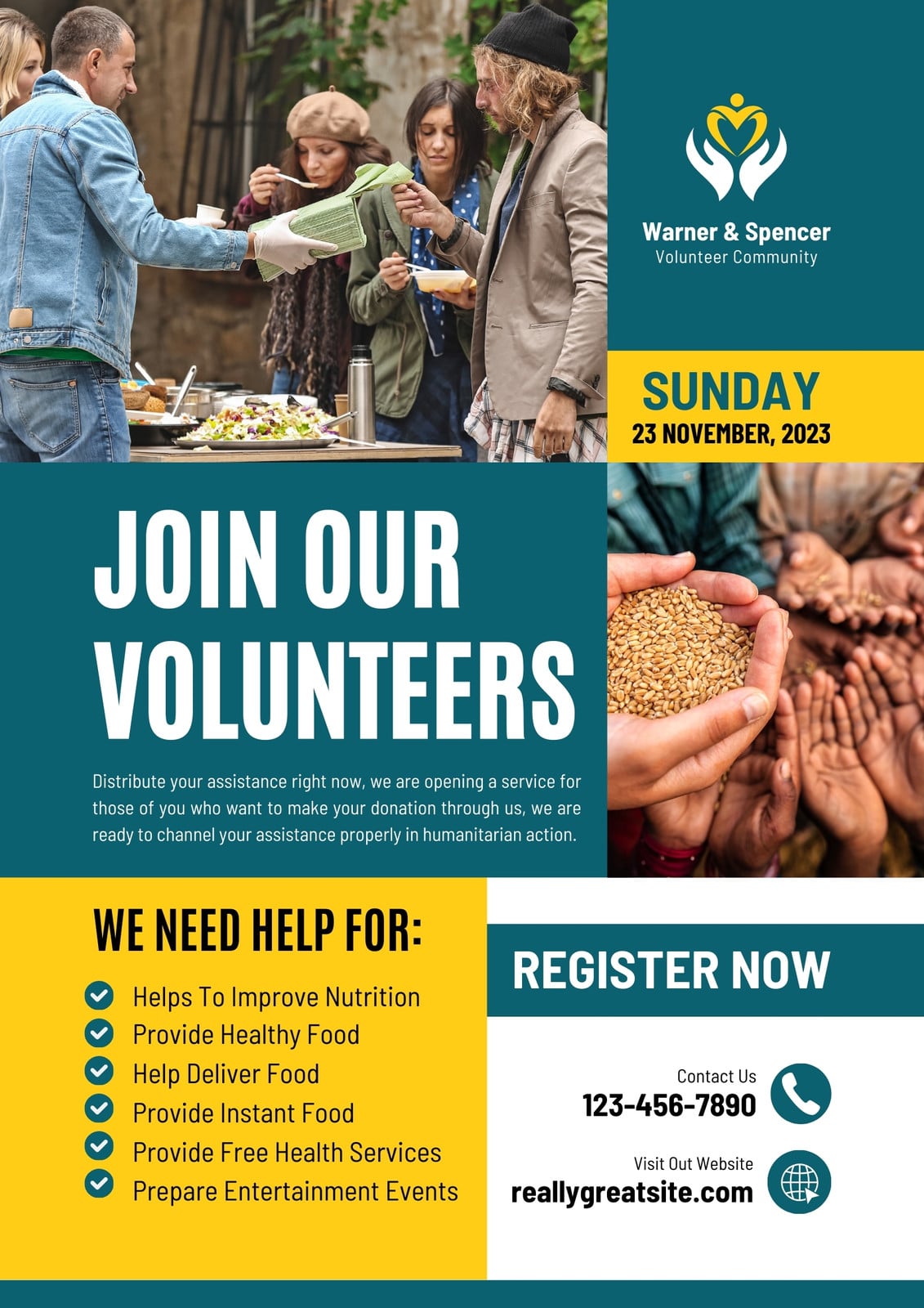 Teal and Yellow Modern Join Our Volunteer Poster