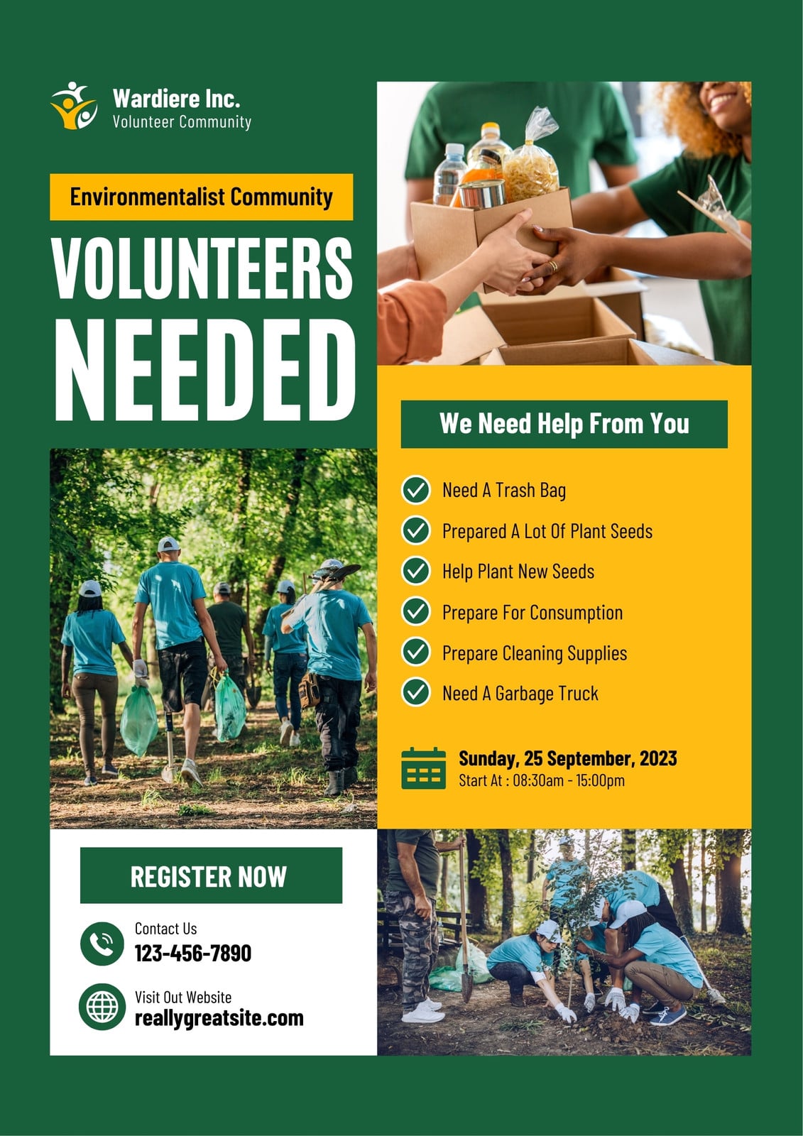 Green and Yellow Modern Volunteer Needed Poster