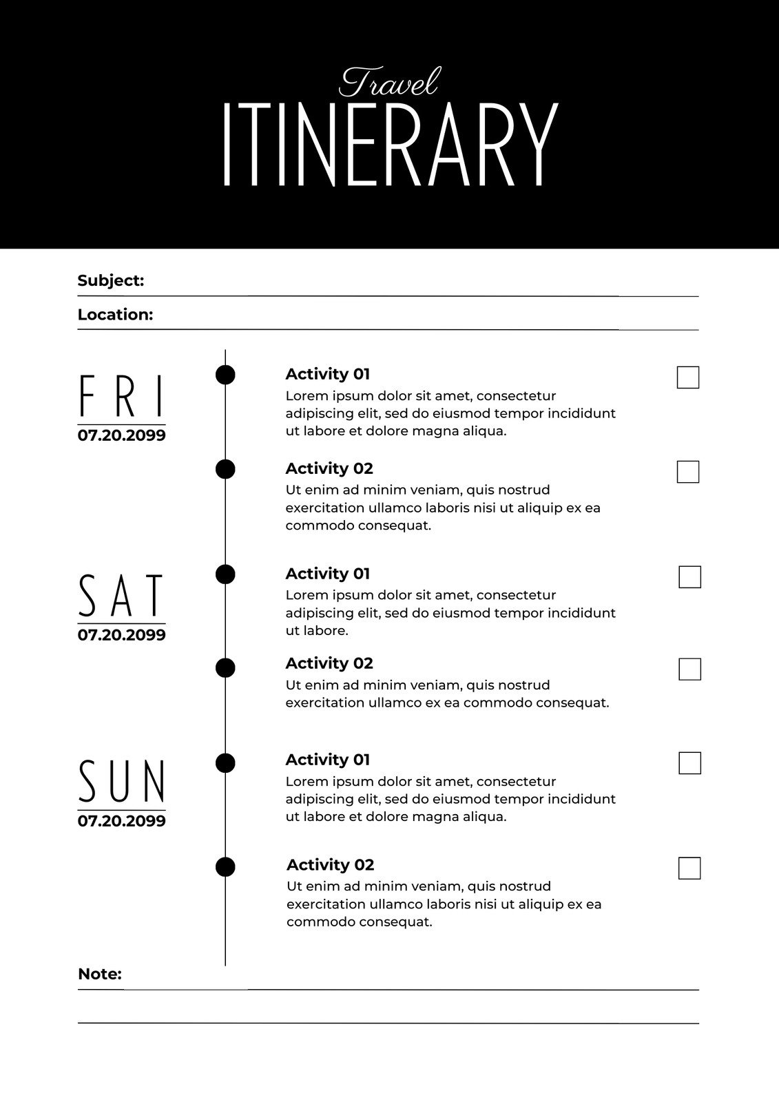 Minimalist Travel Itinerary Planner
