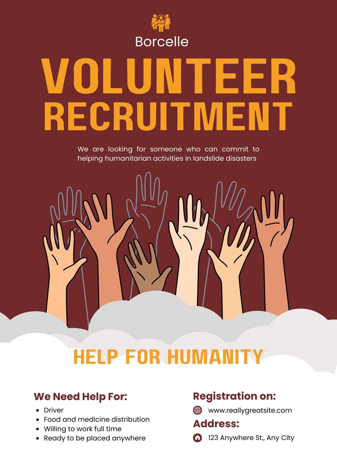 Red and Orange Illustration Volunteer Recruitment Flyer Portrait