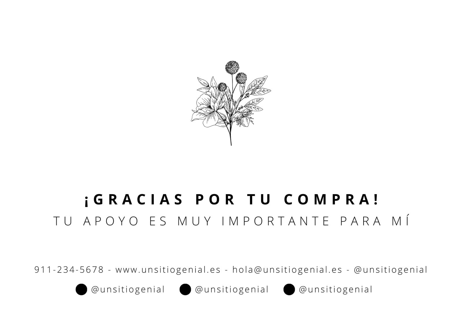 Tarjeta de agradecimiento Gracias por comprar flores Elegante Blanco y negro