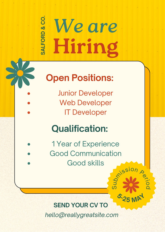 Retro Funky Business Job Vacancy Announcement Canva template, yellow