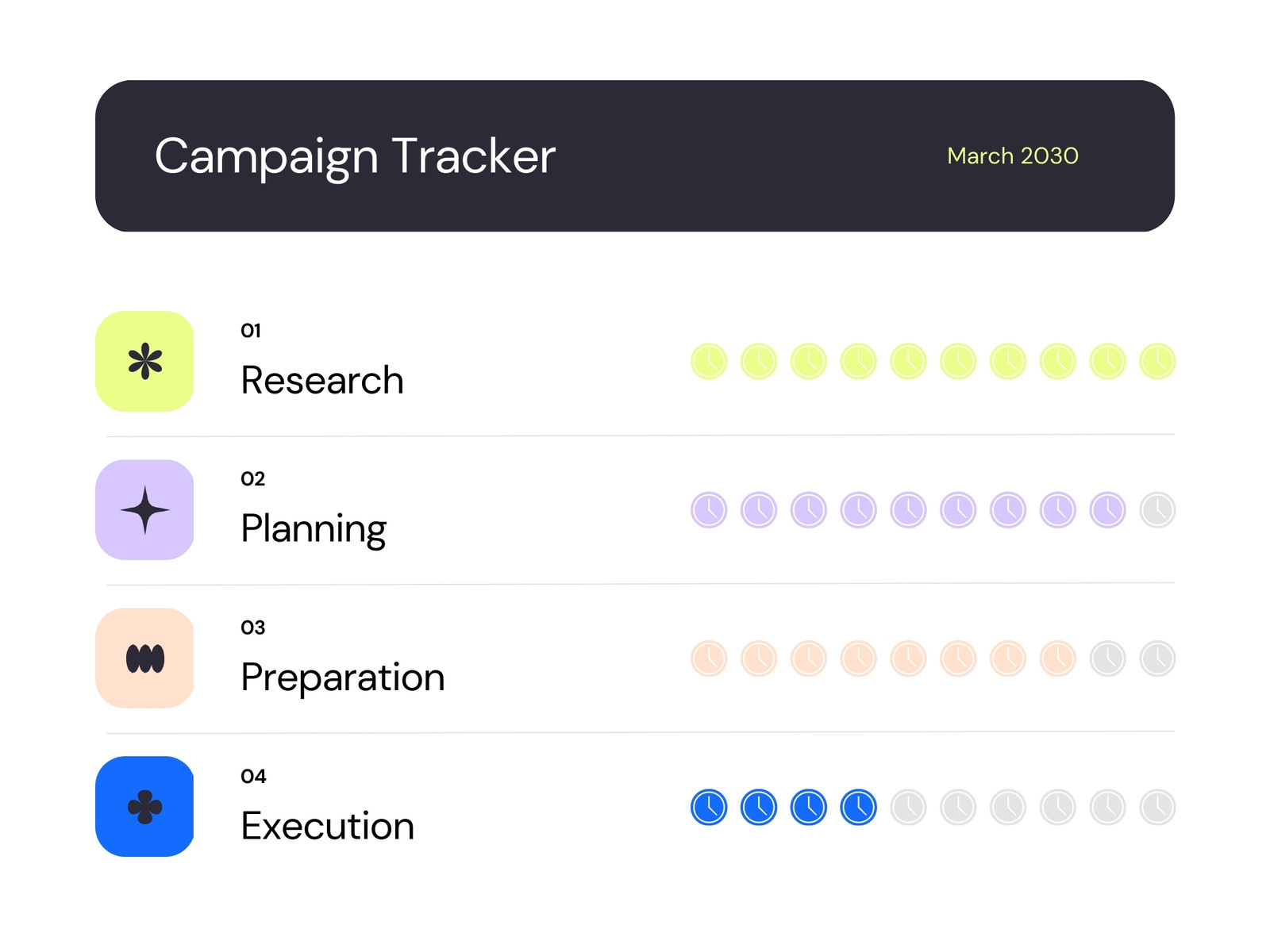 General Project Overview Pictogram Graph in Black Blue Olive Green Modern UI Style