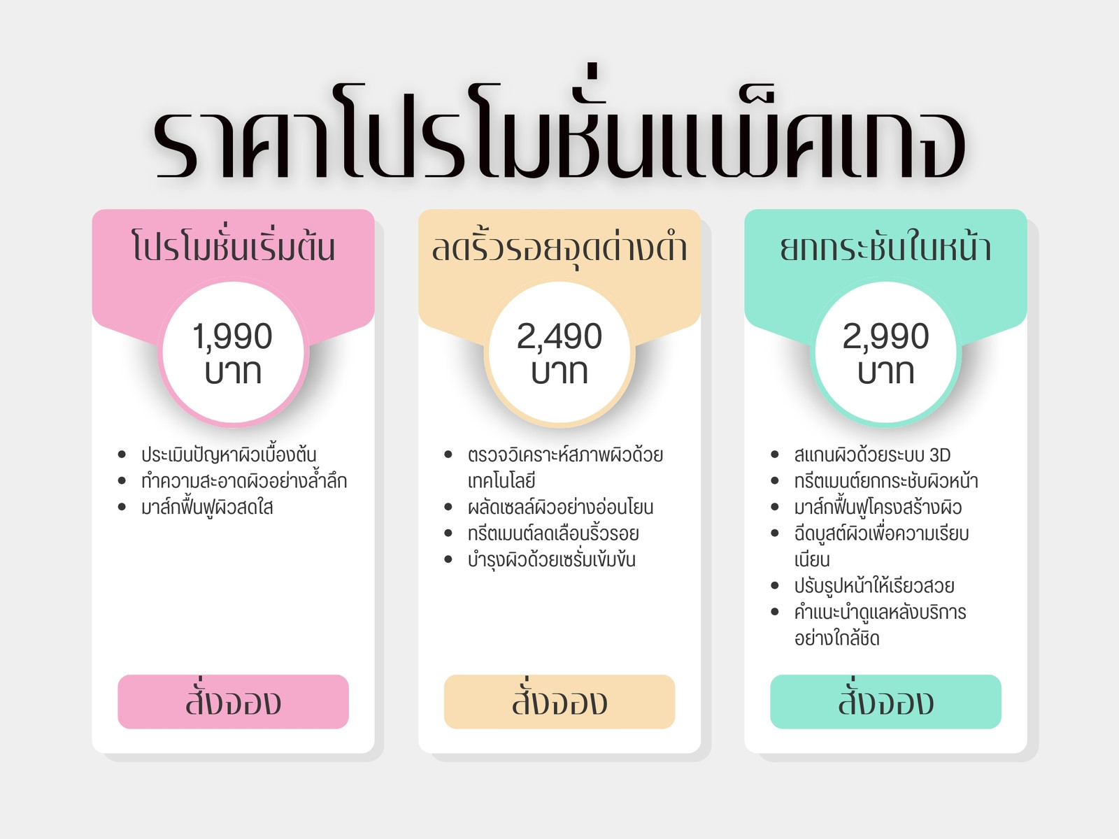 สีเขียว สีชมพู สีครีม เรียบง่าย โปรโมชั่น ราคาแพ็คเกจ ตาราง
