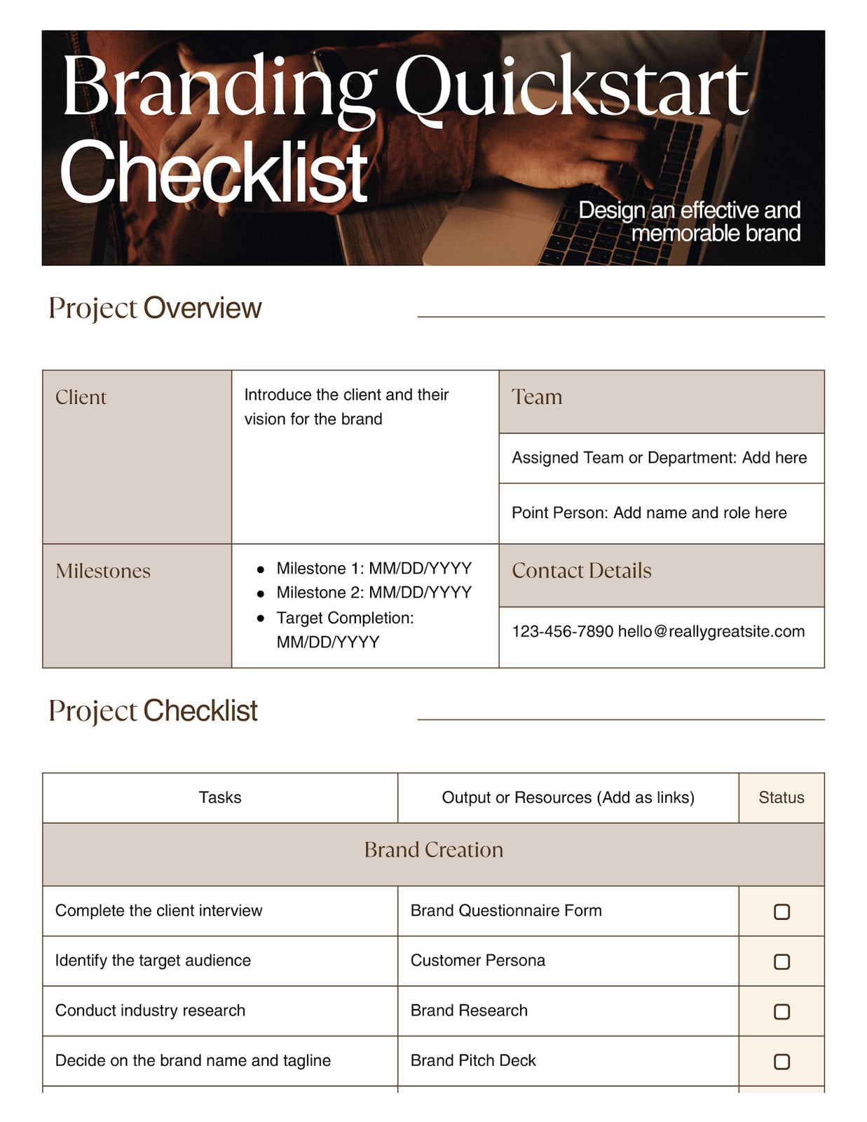 Branding Quickstart Checklist Professional Doc in Dark Brown Black and White Beige Photocentric Style