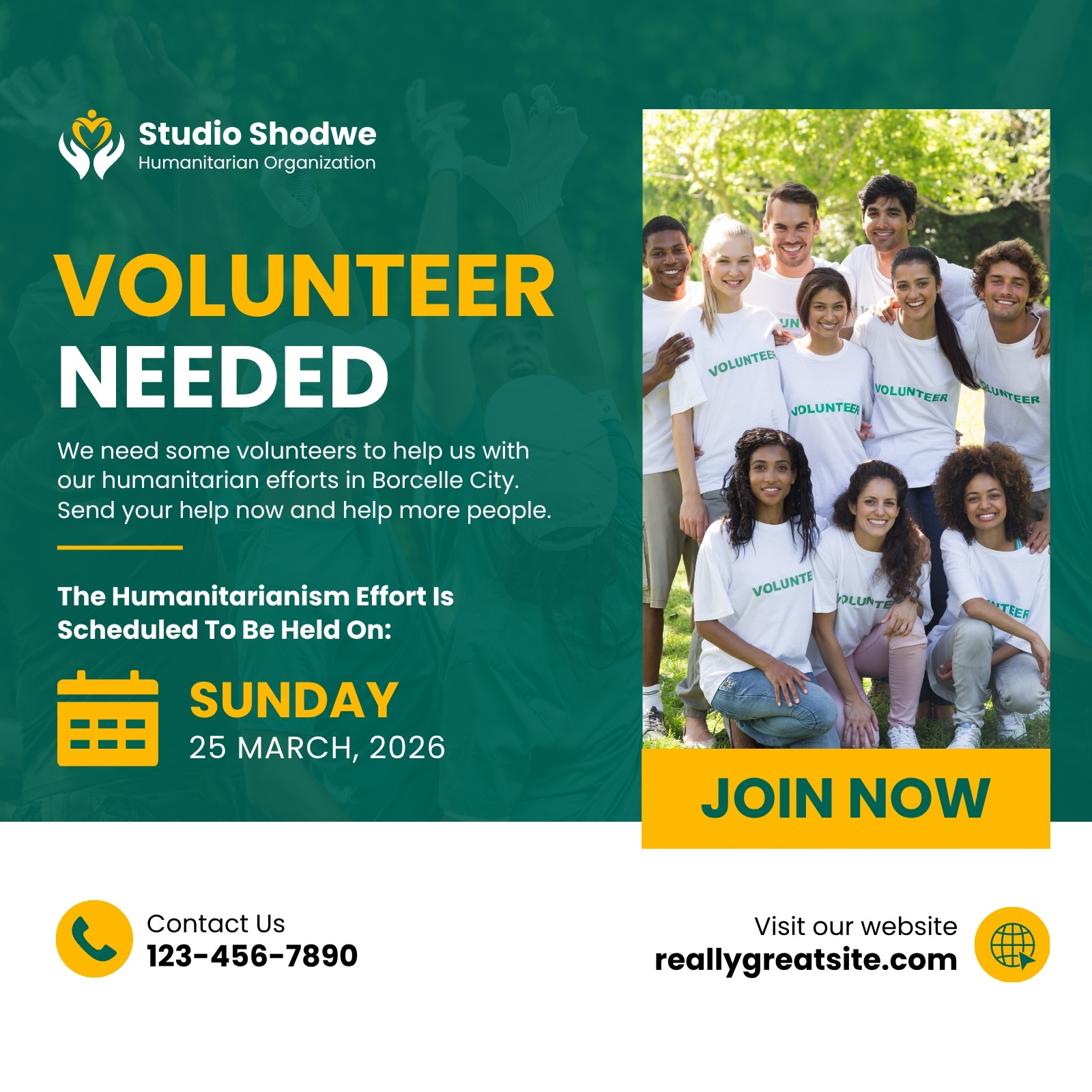 Green And White Modern Volunteer Needed Instagram Post