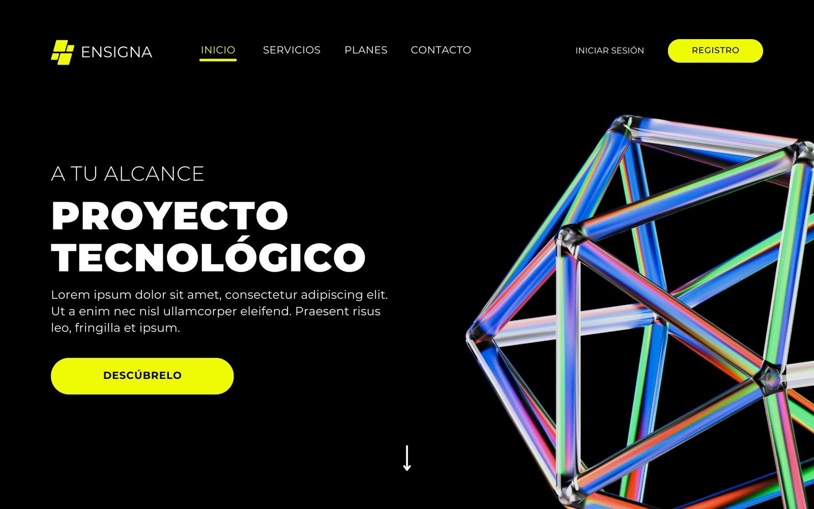 Sitio Web Tecnológico Elegante Elementos 3d Amarillo y Negro