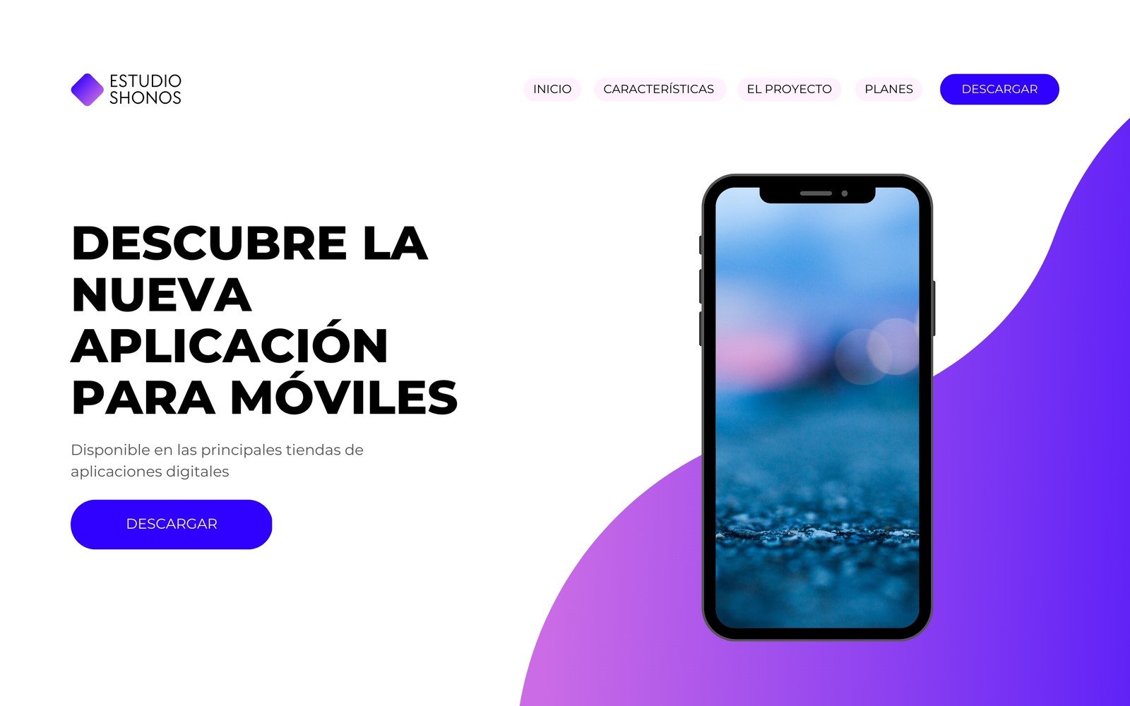 Prototipo de ordenador web para app móvil moderna azul y violeta