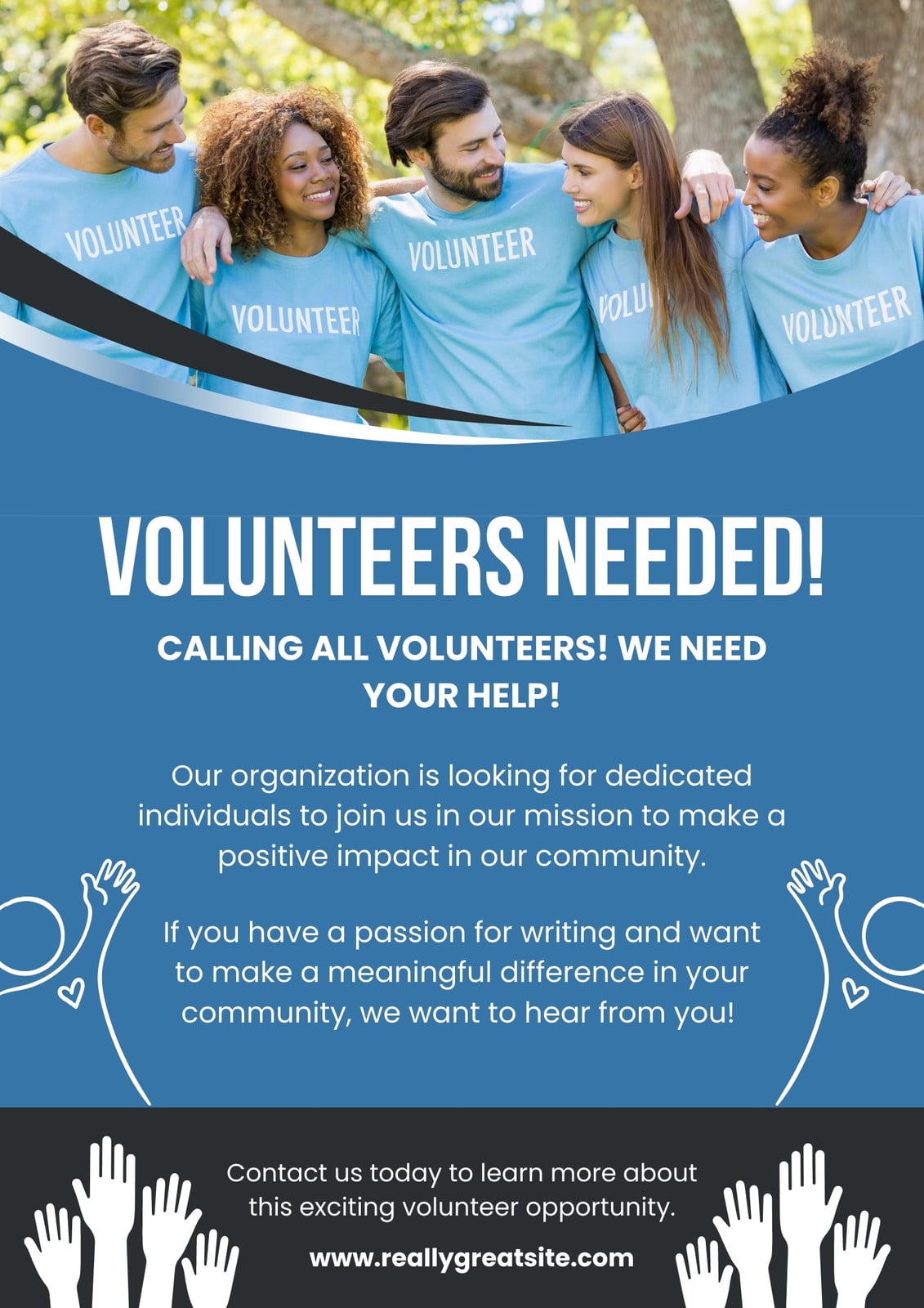 Blue and White Modern Volunteers Needed Flyer