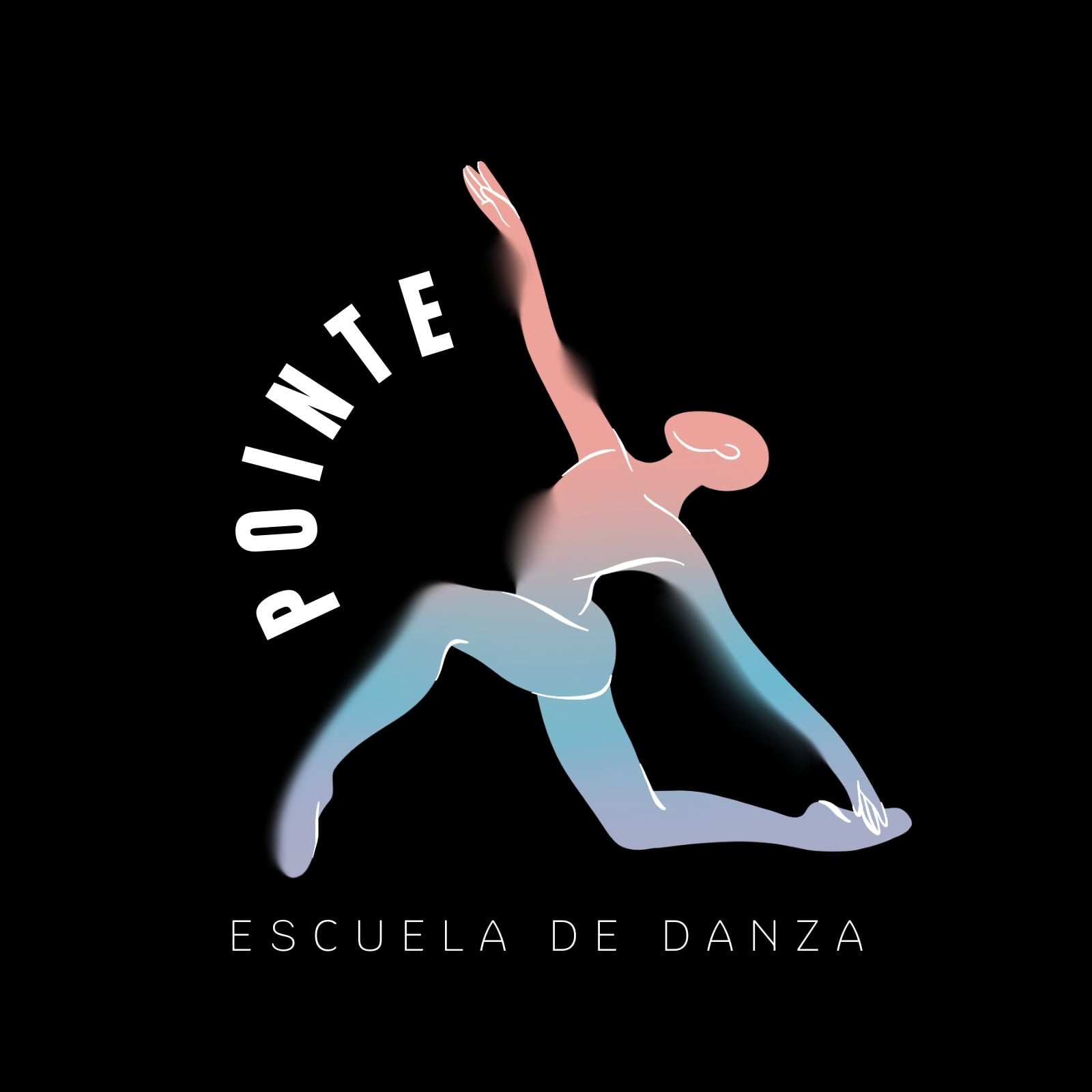 logotipo logo ilustrativo degradado escuela de baile danza colorido blanco negro rosado azul cielo