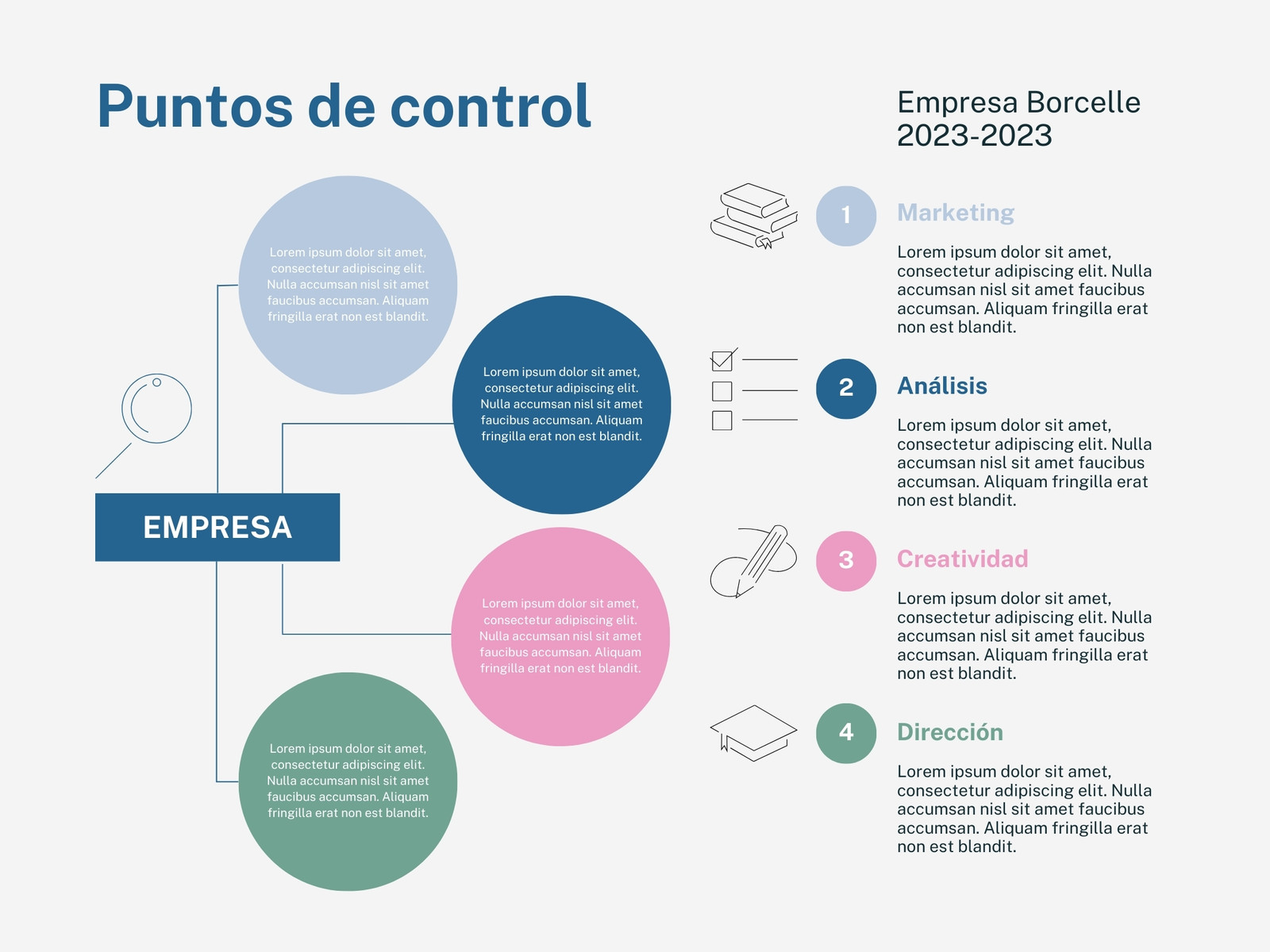 Gráfico Puntos de Control Esquema Empresa Iconos Profesional Rosa y Azul