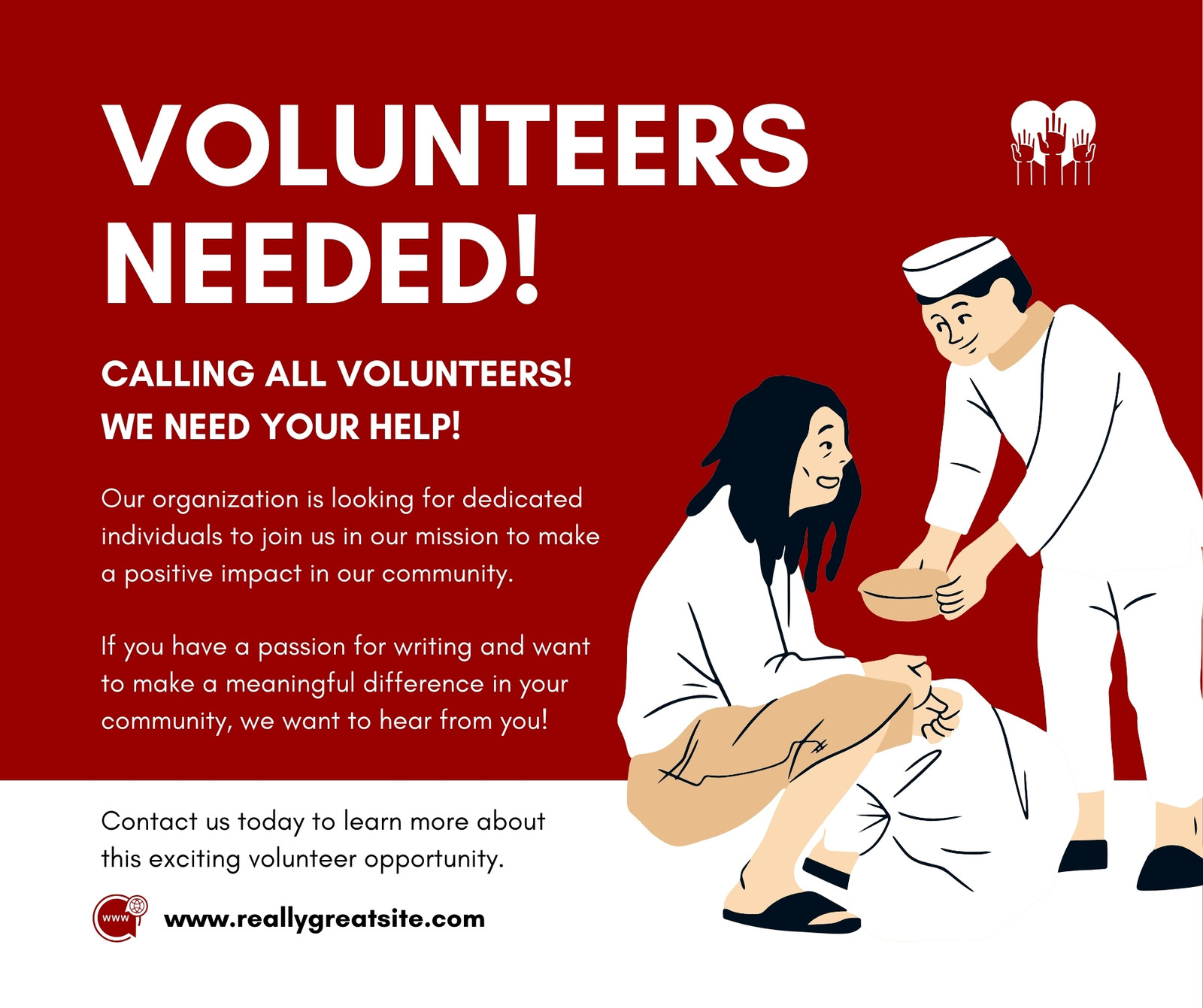 Red and White Modern Volunteers Needed Facebook Post