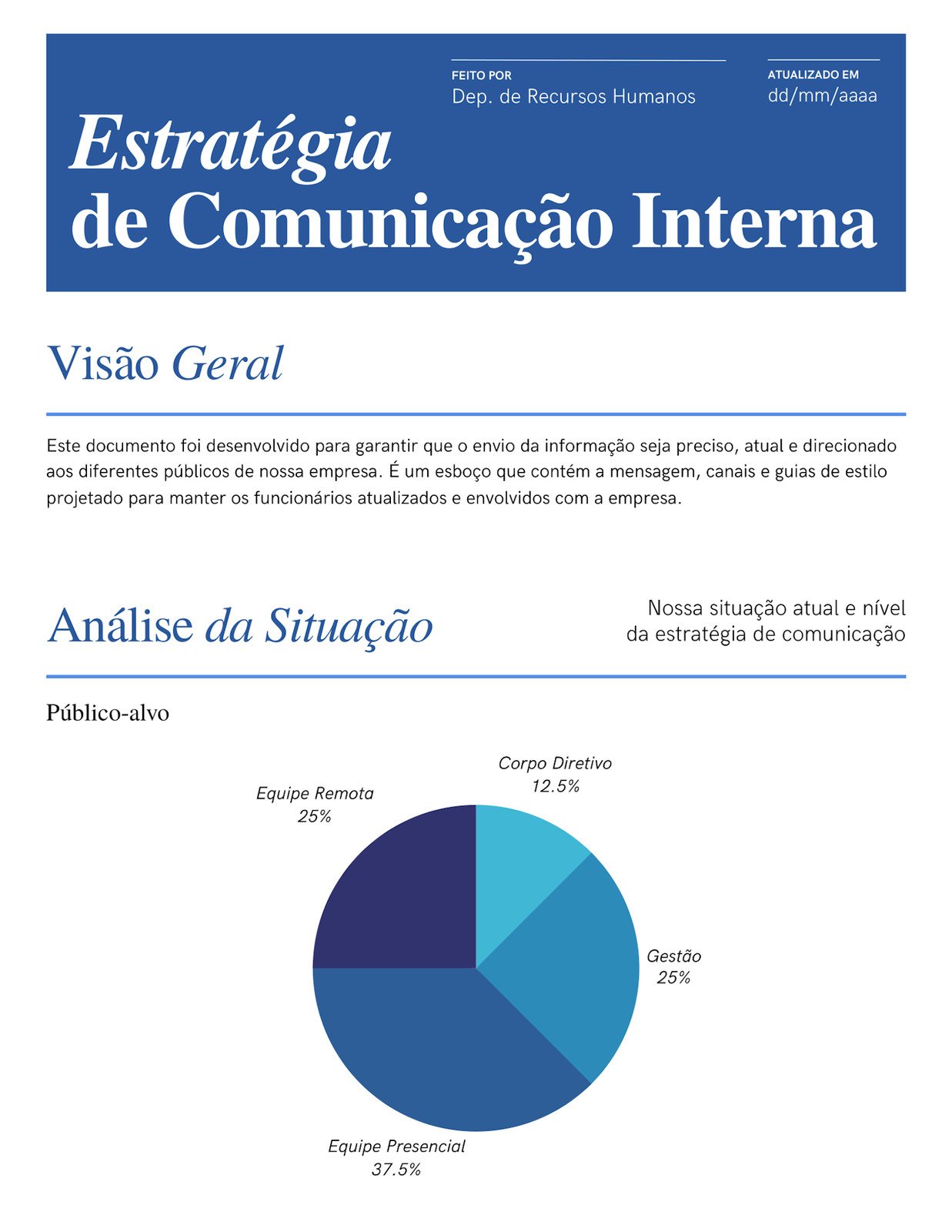 Doc Estratégia de Comunicação Interna Profissional Estilo Corporativo Tradicional Branco Azul
