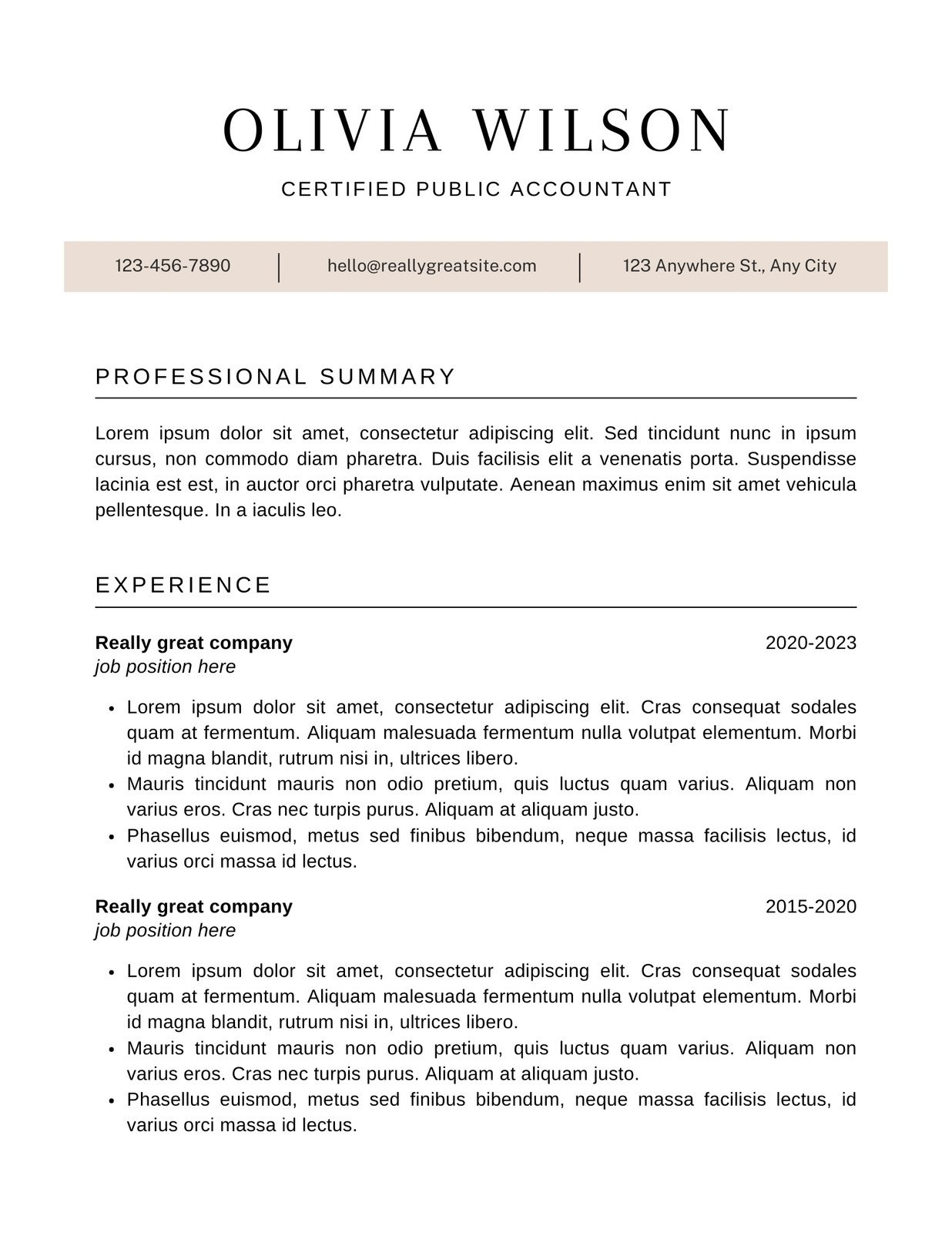White Beige Minimalist Professional Resume