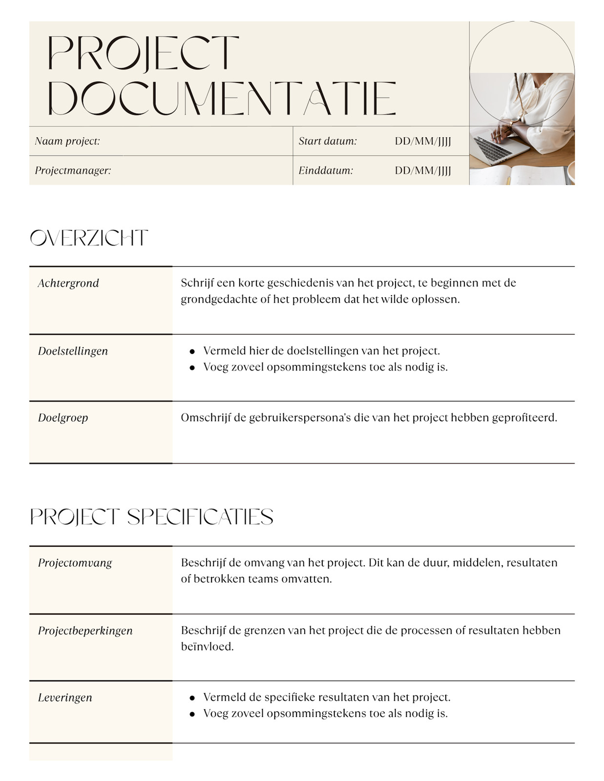 Ivoorkleur en Donkerbruin Warm Klassieke Stijl Project Documentatie Professioneel Doc