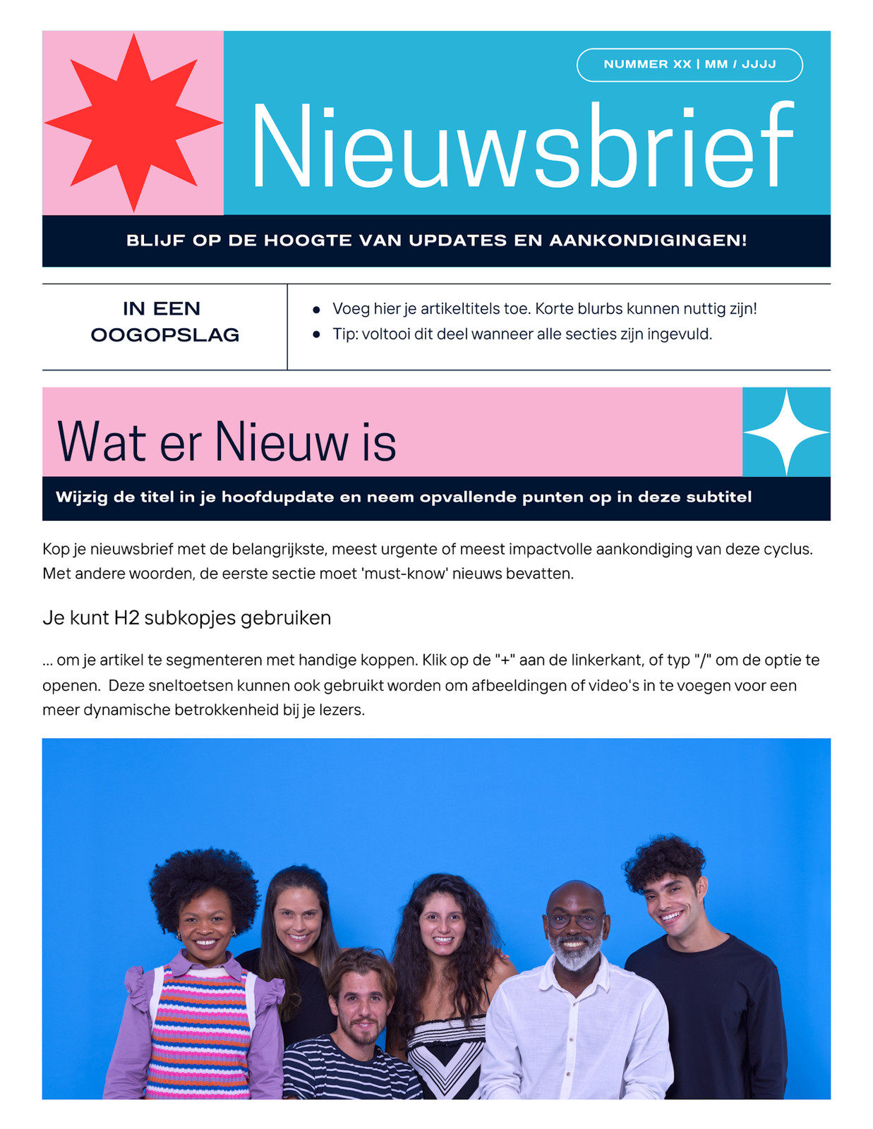 Hemelsblauw Roze en Rood Helder Moderne Stijl Nieuwsbrief Professioneel Doc