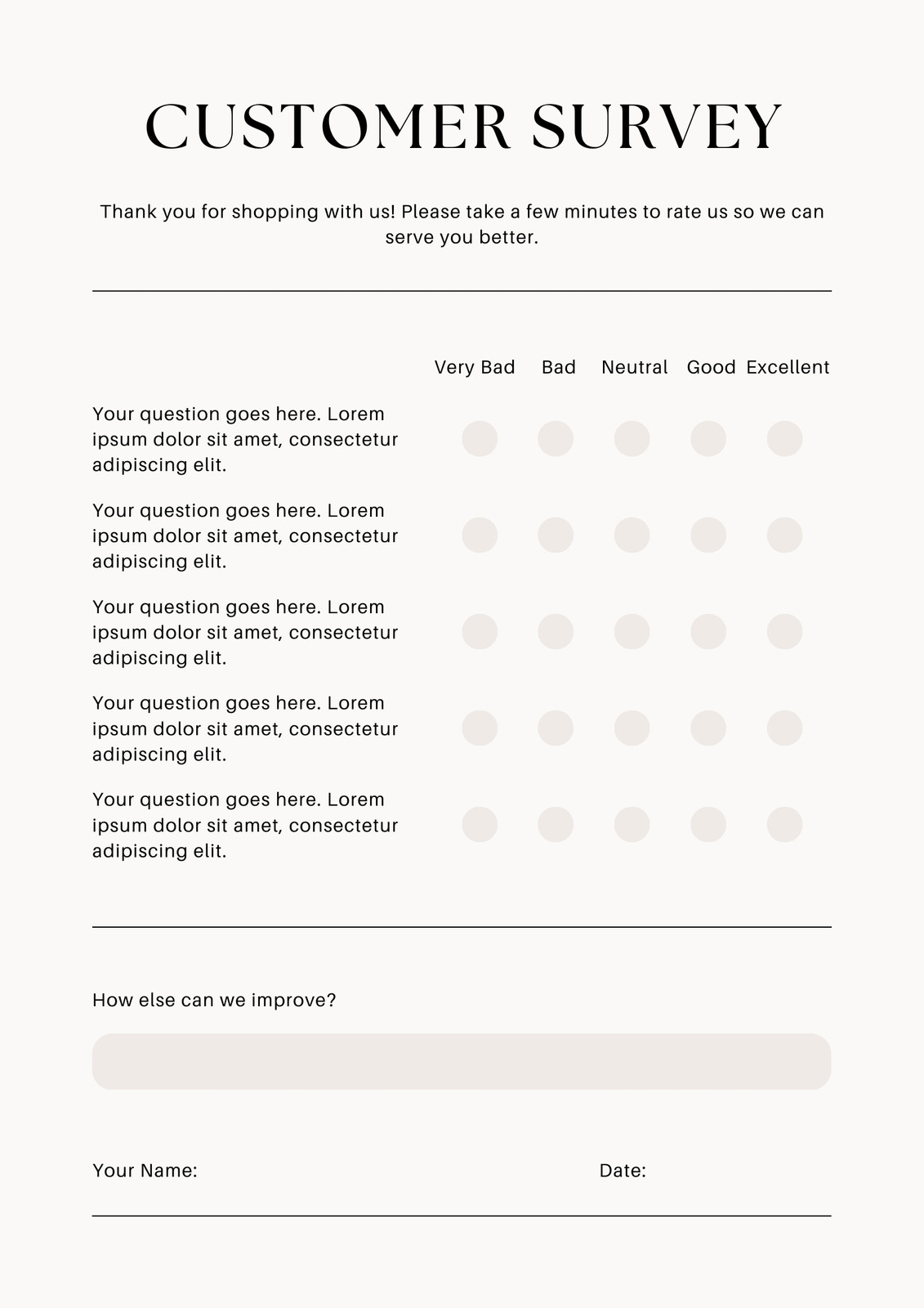Beige Neutral Minimal Customer Survey Form Beige Neutral Minimal Customer Survey Form