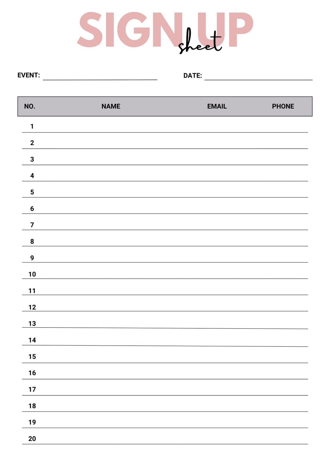 Free and customizable sign up sheet templates