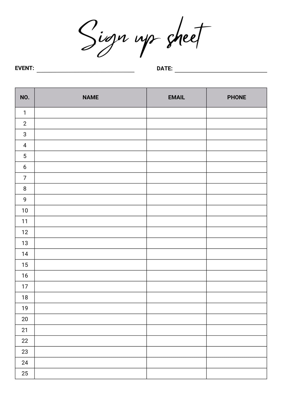 Free and customizable sign up sheet templates