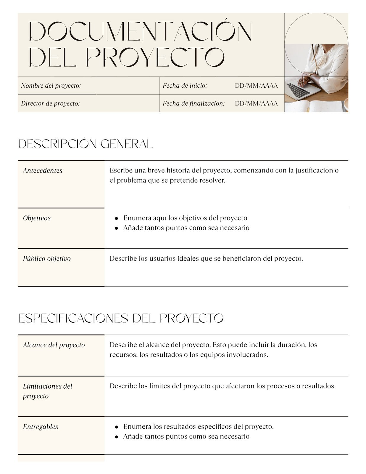 Doc Profesional de Documentación del Proyecto en Marfil y Café Oscuro Estilo Clásico