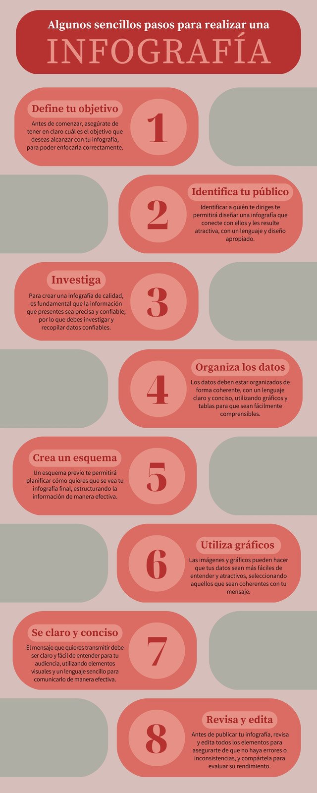Infografía ocho pasos para realizar una infografía profesional rojo