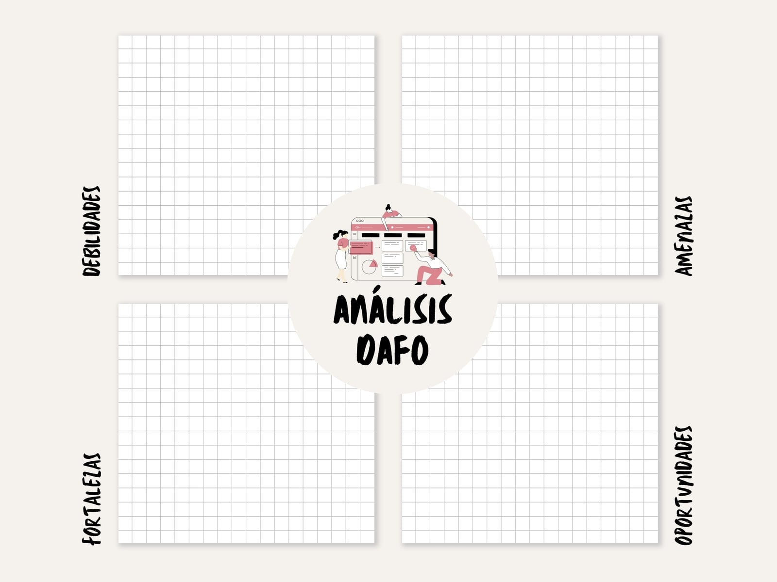 Gráfico análisis DAFO sencillo beige negro rosa