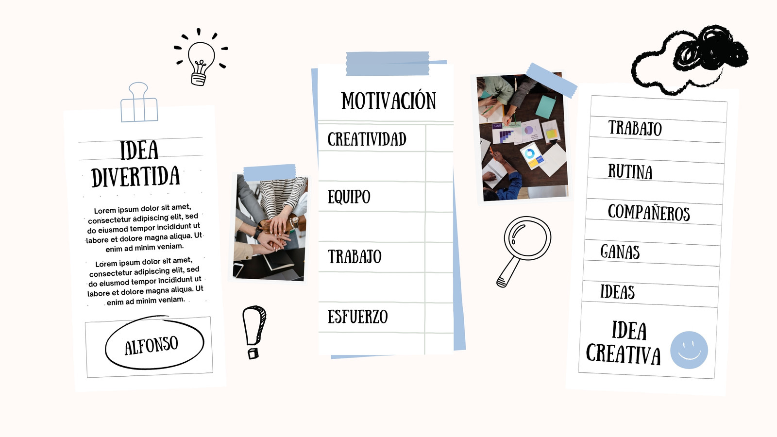 Mapa Conceptual Lluvia de Ideas Brainstorm bold moderno doodle azul