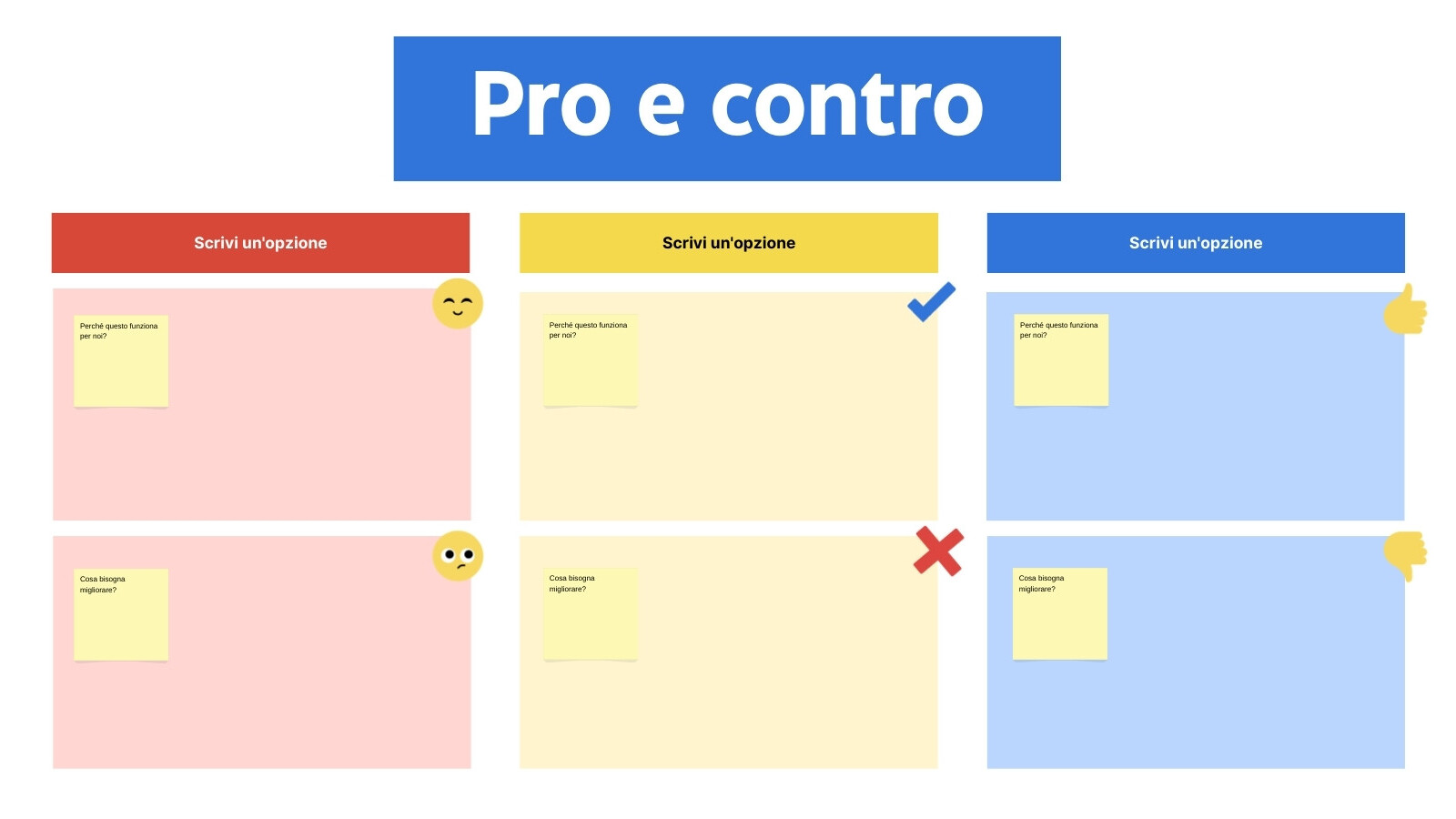 Lavagna pro e contro team stile professionale moderno blu e rosso