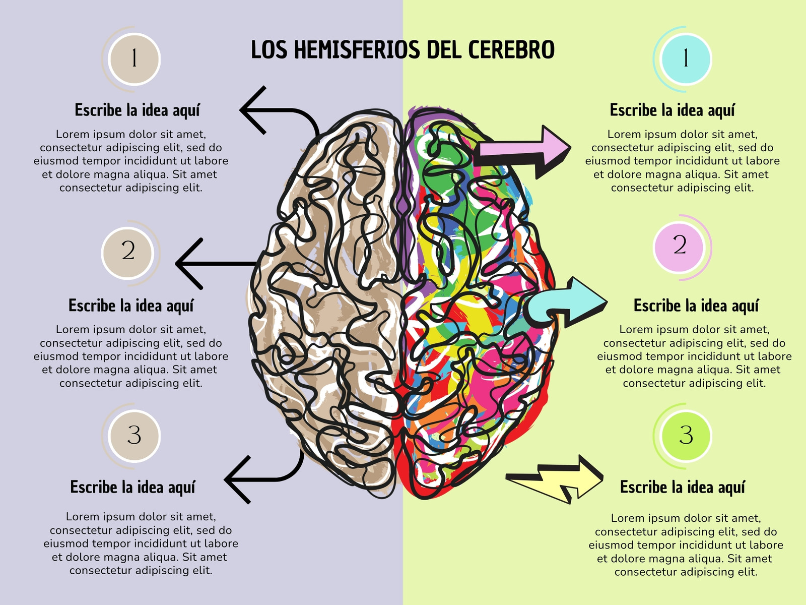 Tabla comparativa cerebro moderno colores pastel