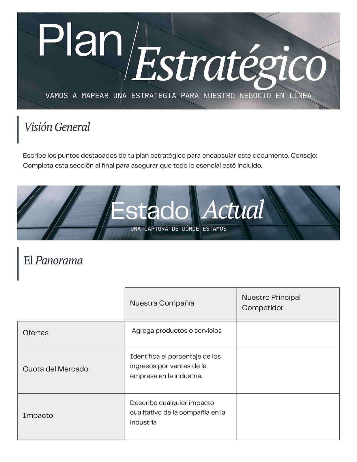 Plan estratégico profesional Doc en gris azul estilo fotocéntrico 