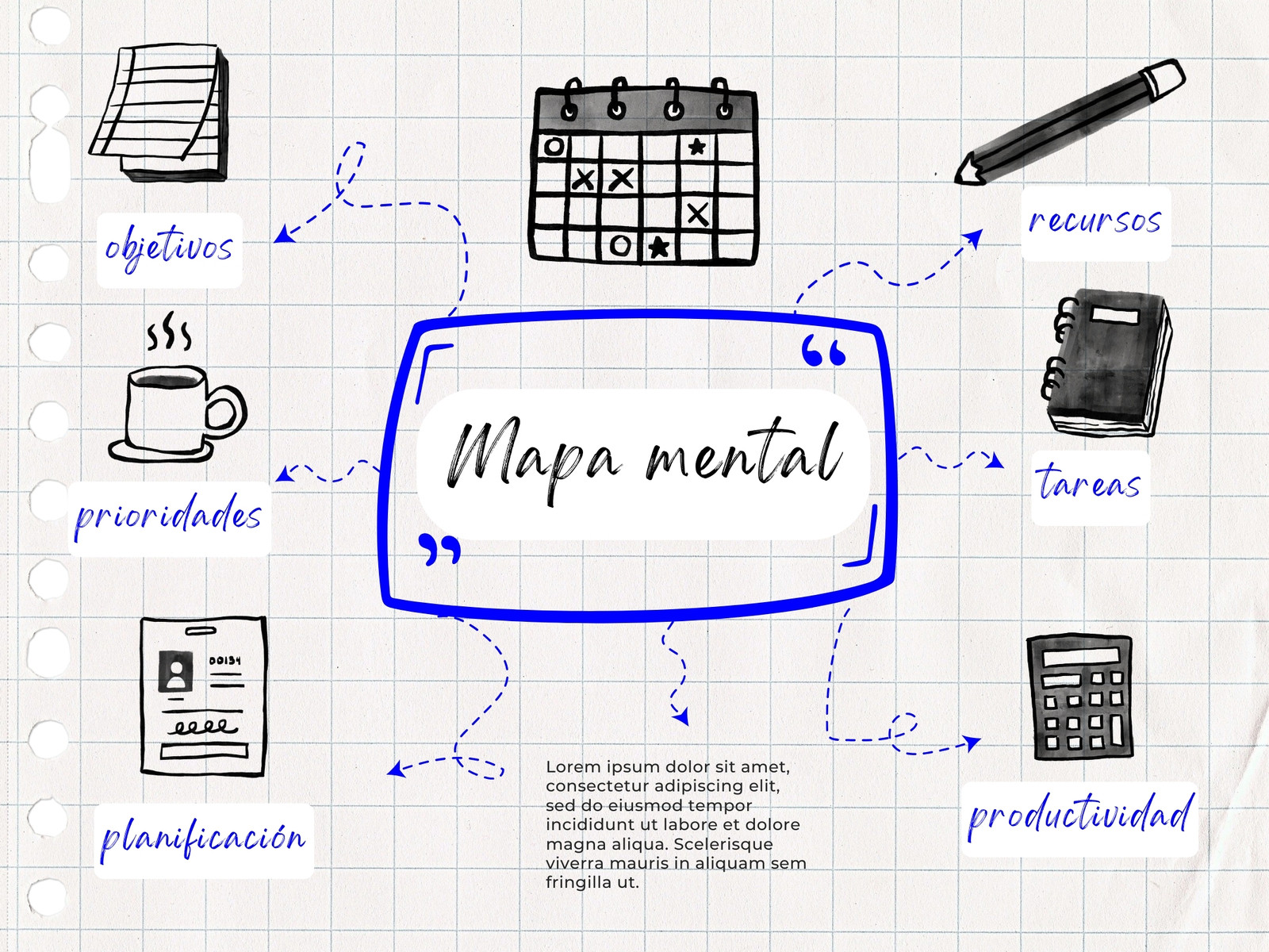 Gráfico Mapa Mental Gestión Tiempo Doodle Ilustrado Azul Negro