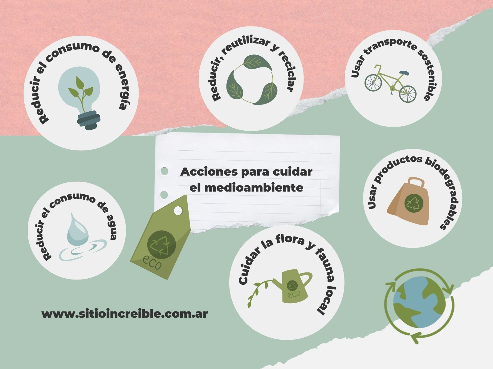 Mapa Mental Cuidado Medioambiente Collage Recortes verde y Rosa