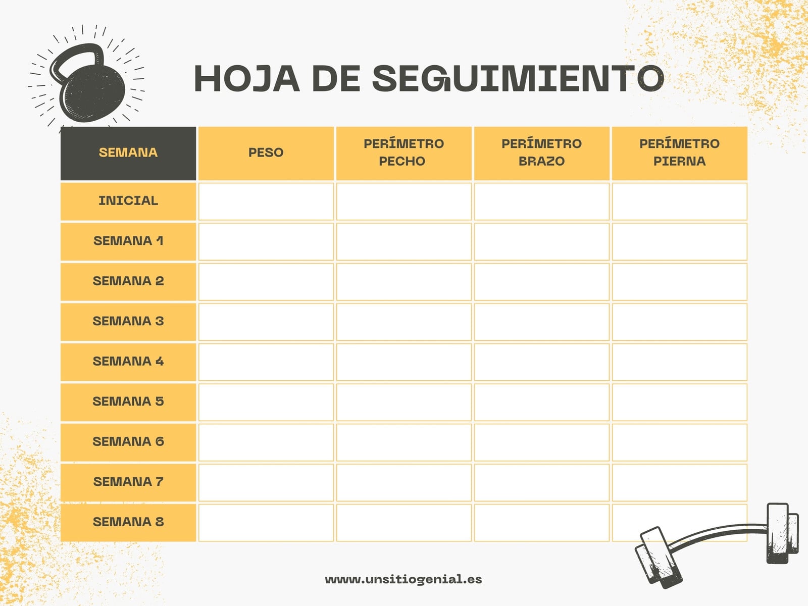 Gráfico Tabla Seguimiento Deporte Creativo Profesional Amarillo y Gris