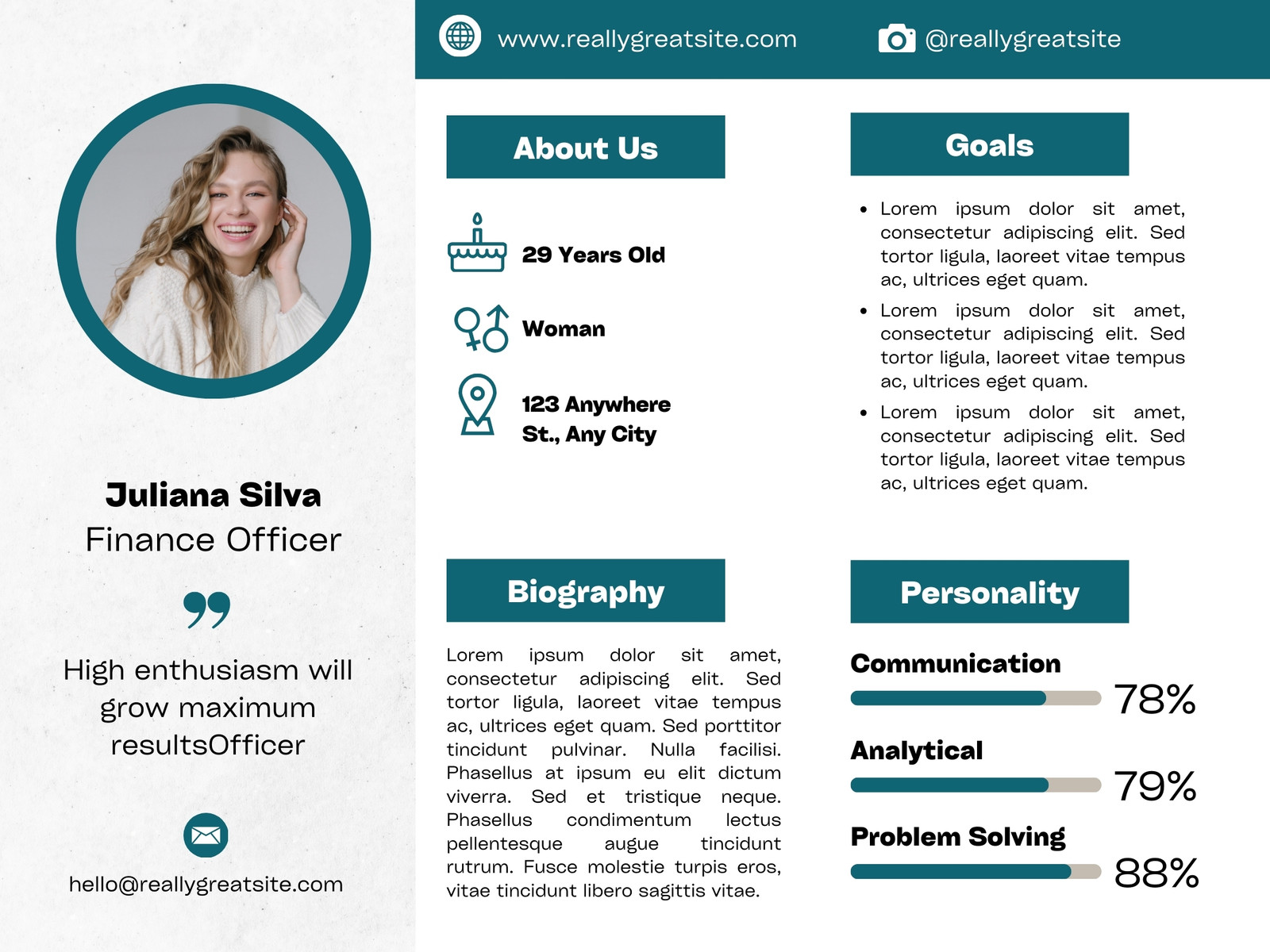 Teal And White Modern User Persona Graph