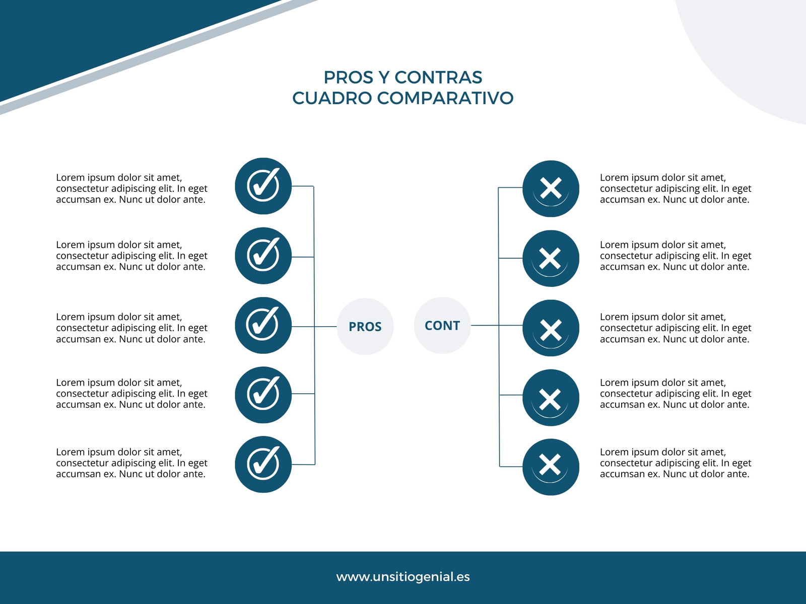 Gráfico cuadro comparativo pros y contras profesional azul