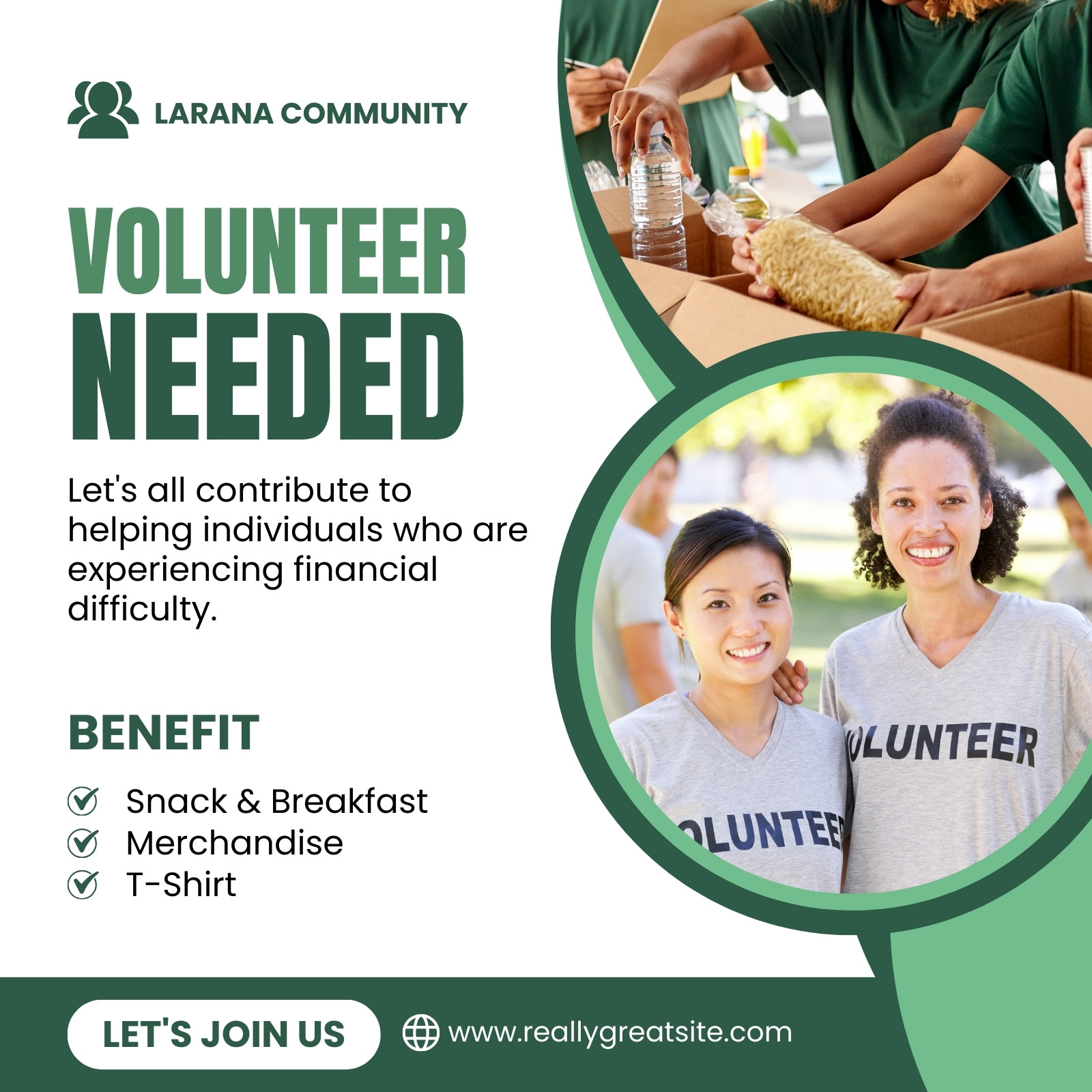 Green and Modern Volunteer Needed Instagram Post