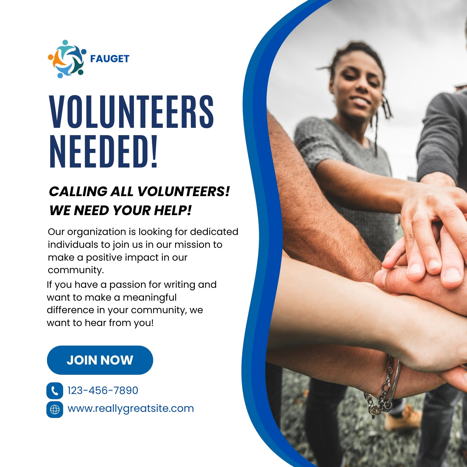 White and Blue Minimalist Volunteers Needed Facebook Post
