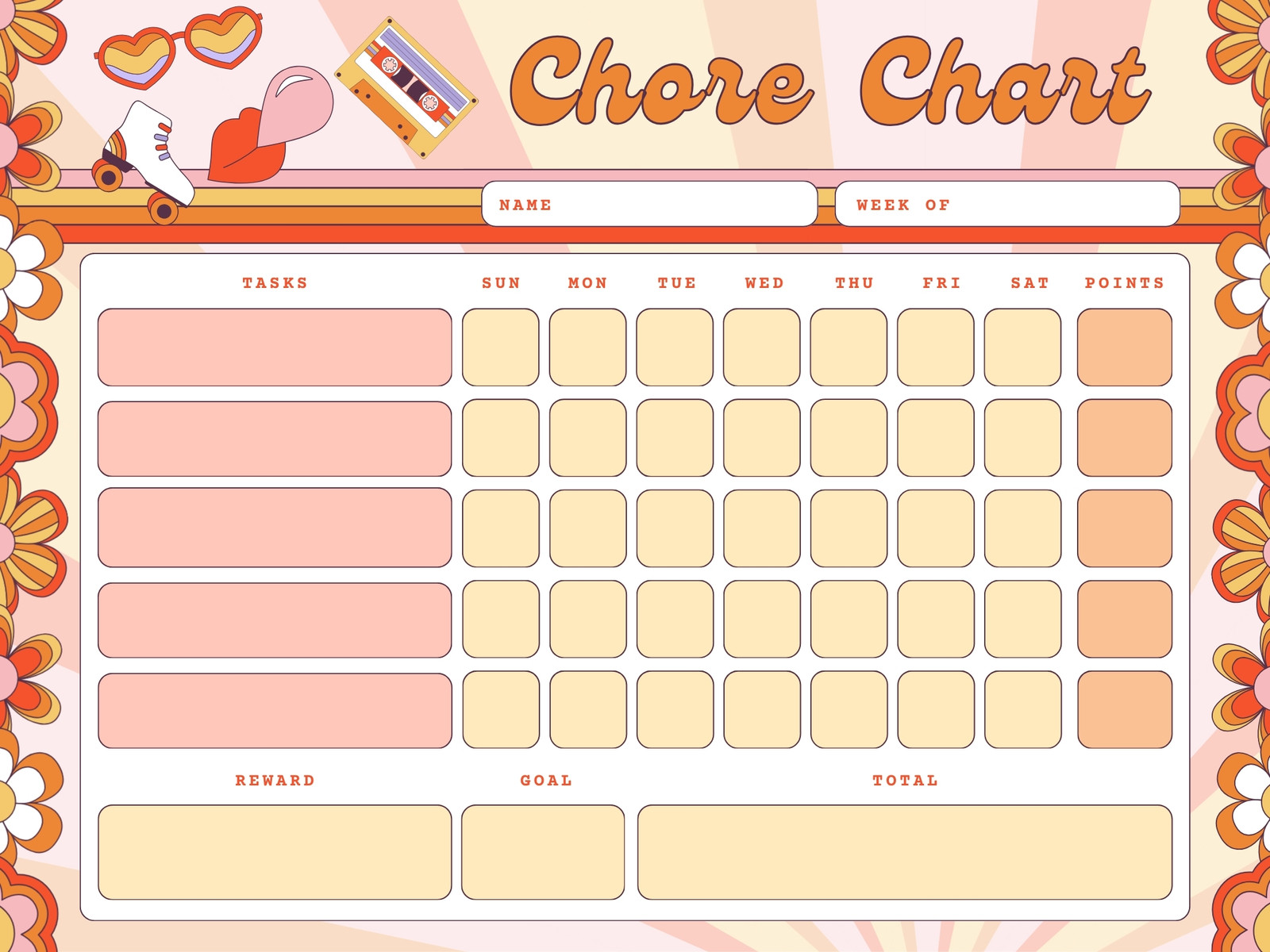Orange Pink Retro Groovy Daily Chore Chart