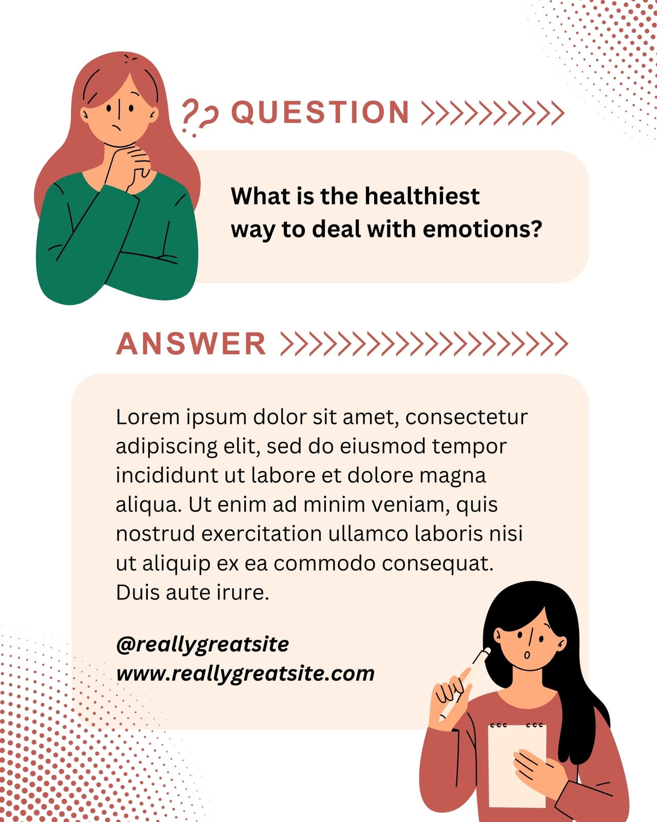 Beige and Brown Cartoon Illustrated Question Answer Psychological Instagram Post Portrait